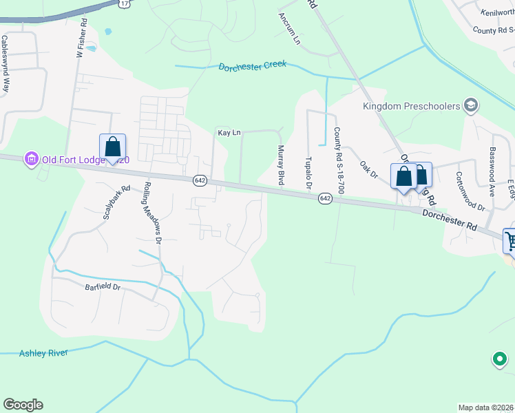 map of restaurants, bars, coffee shops, grocery stores, and more near 99 Ashley Bluffs Road in Summerville