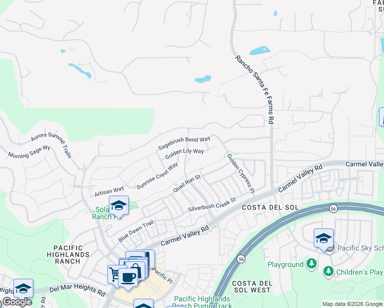 map of restaurants, bars, coffee shops, grocery stores, and more near 6321 Sagebrush Bend Way in San Diego