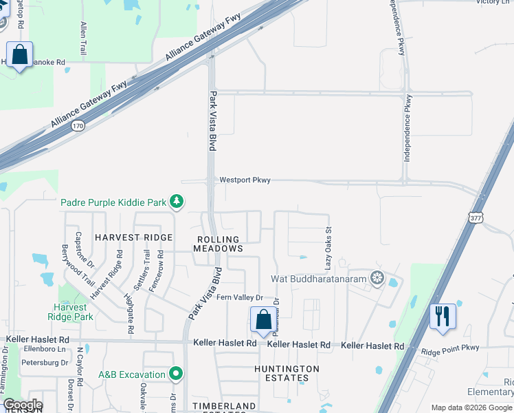 map of restaurants, bars, coffee shops, grocery stores, and more near 4569 Grassy Glen Drive in Fort Worth