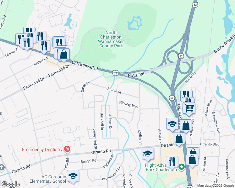 map of restaurants, bars, coffee shops, grocery stores, and more near 8819 Storen Street in Charleston