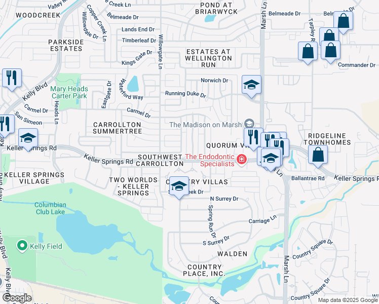 map of restaurants, bars, coffee shops, grocery stores, and more near 2752 Summertree Drive in Carrollton