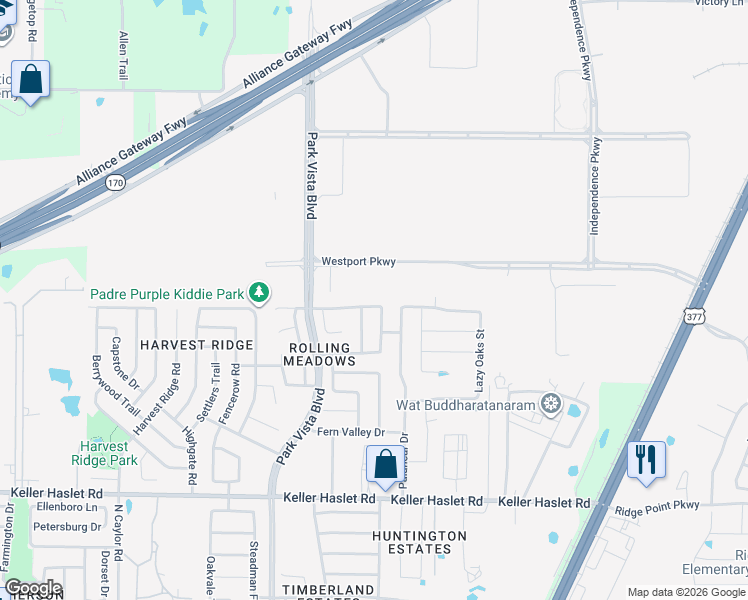 map of restaurants, bars, coffee shops, grocery stores, and more near 4569 Grassy Glen Drive in Fort Worth
