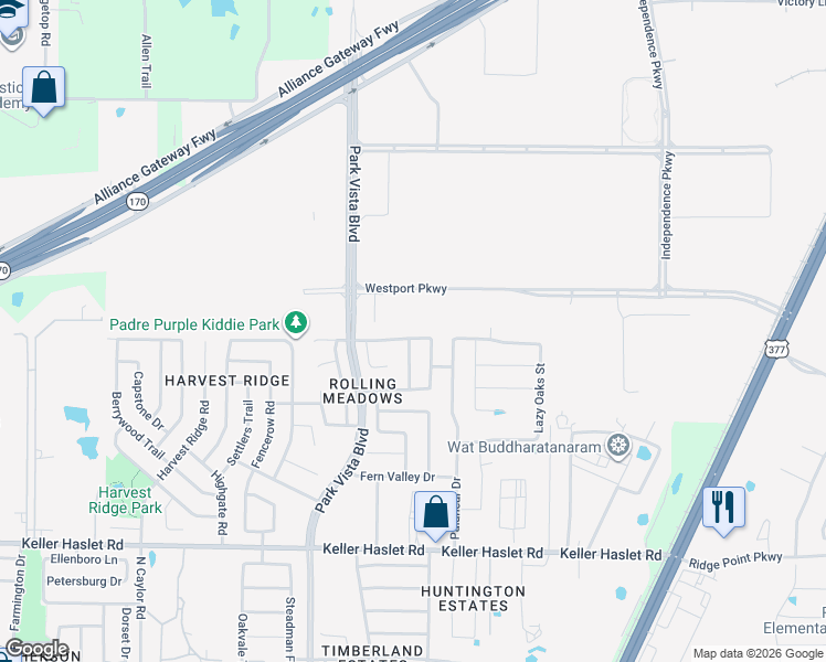 map of restaurants, bars, coffee shops, grocery stores, and more near 4569 Grassy Glen Drive in Fort Worth