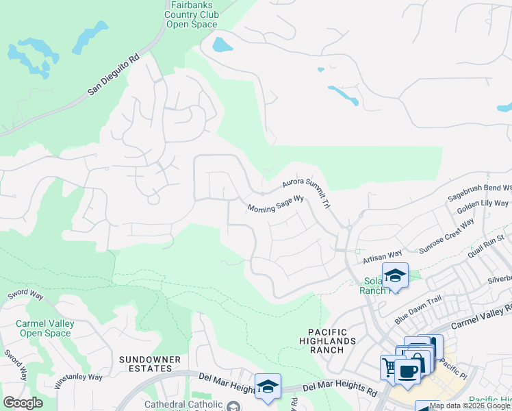 map of restaurants, bars, coffee shops, grocery stores, and more near 5356 Aurora Summit Trails in San Diego