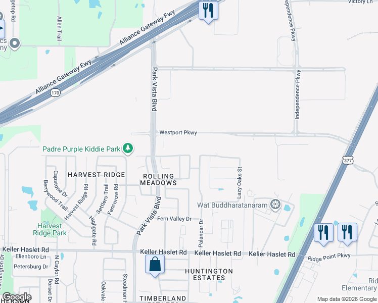 map of restaurants, bars, coffee shops, grocery stores, and more near 4569 Grassy Glen Drive in Fort Worth