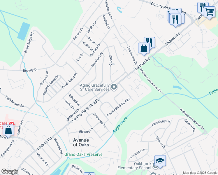 map of restaurants, bars, coffee shops, grocery stores, and more near 101 Elliott Drive in Ladson