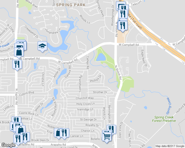 map of restaurants, bars, coffee shops, grocery stores, and more near 2705 Francisco Drive in Garland