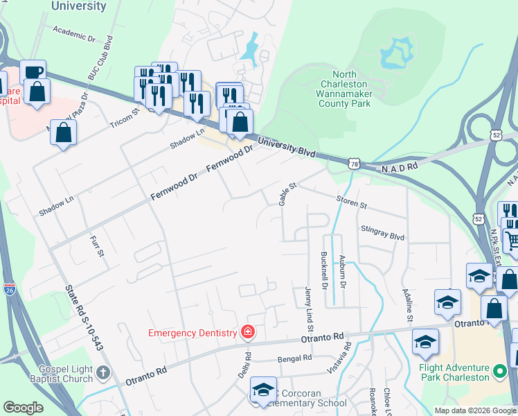 map of restaurants, bars, coffee shops, grocery stores, and more near 2605 Spivey Court in North Charleston