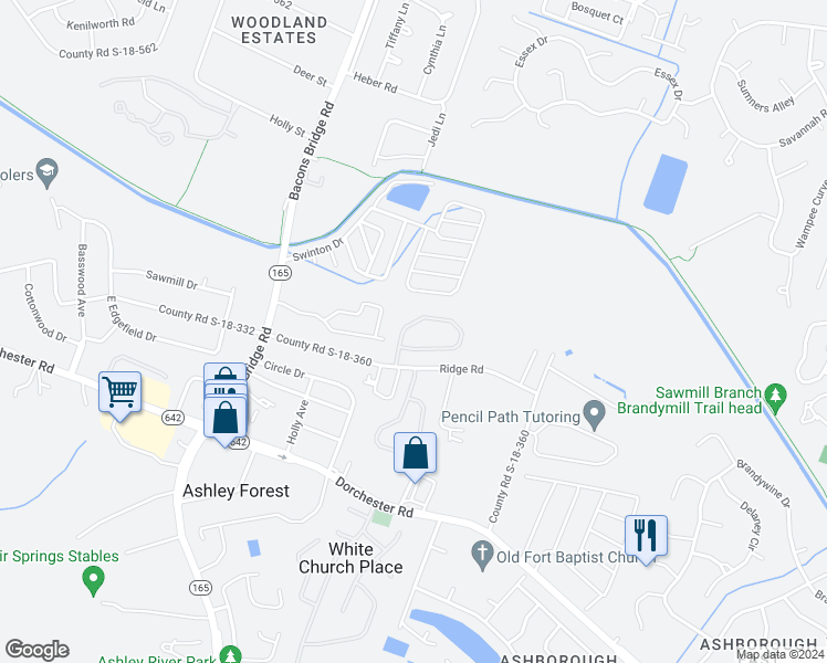 map of restaurants, bars, coffee shops, grocery stores, and more near 154 Balsam Circle in Summerville