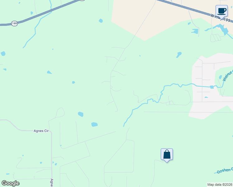 map of restaurants, bars, coffee shops, grocery stores, and more near 997 Land of Goshen Drive in Springtown