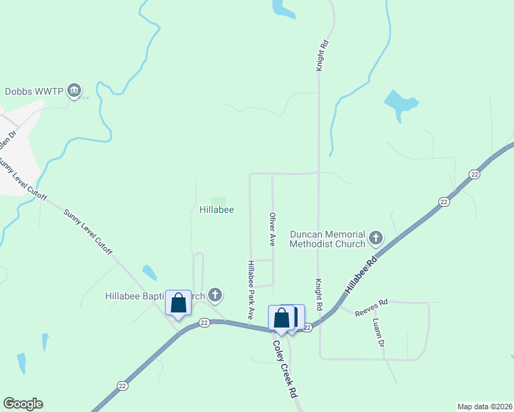 map of restaurants, bars, coffee shops, grocery stores, and more near 2168 Hillabee Park Avenue in Alexander City