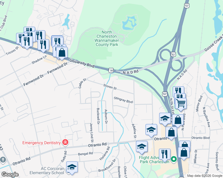 map of restaurants, bars, coffee shops, grocery stores, and more near 8819 Storen Street in Charleston