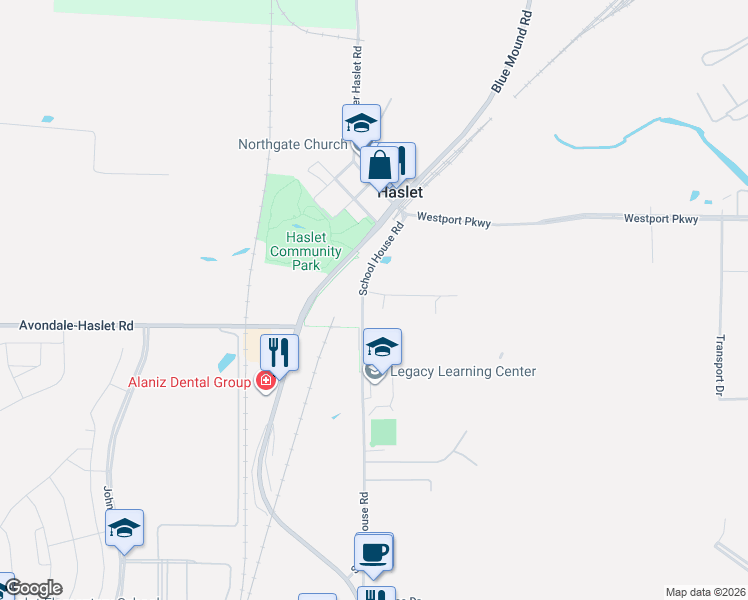 map of restaurants, bars, coffee shops, grocery stores, and more near 105 Lewis Lane in Haslet