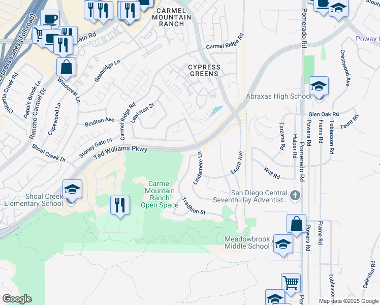 map of restaurants, bars, coffee shops, grocery stores, and more near 13780 Tradition Street in San Diego