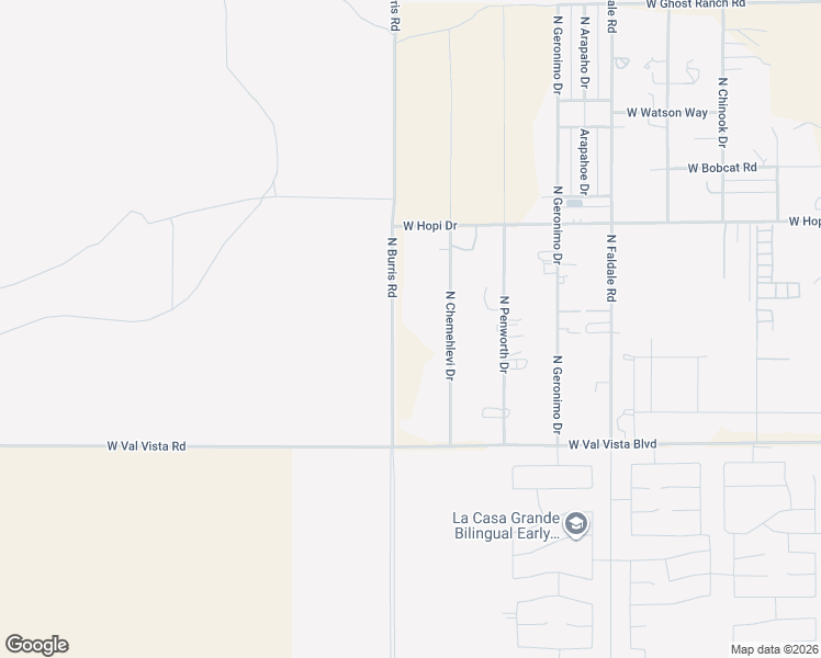 map of restaurants, bars, coffee shops, grocery stores, and more near 10121 North Burris Road in Casa Grande