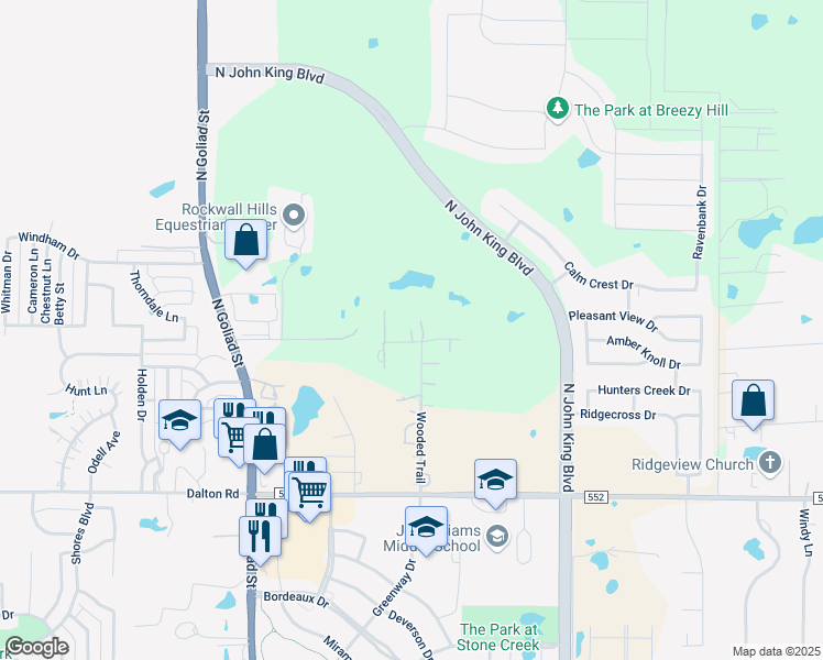 map of restaurants, bars, coffee shops, grocery stores, and more near 2 Wildbriar Lane in Rockwall