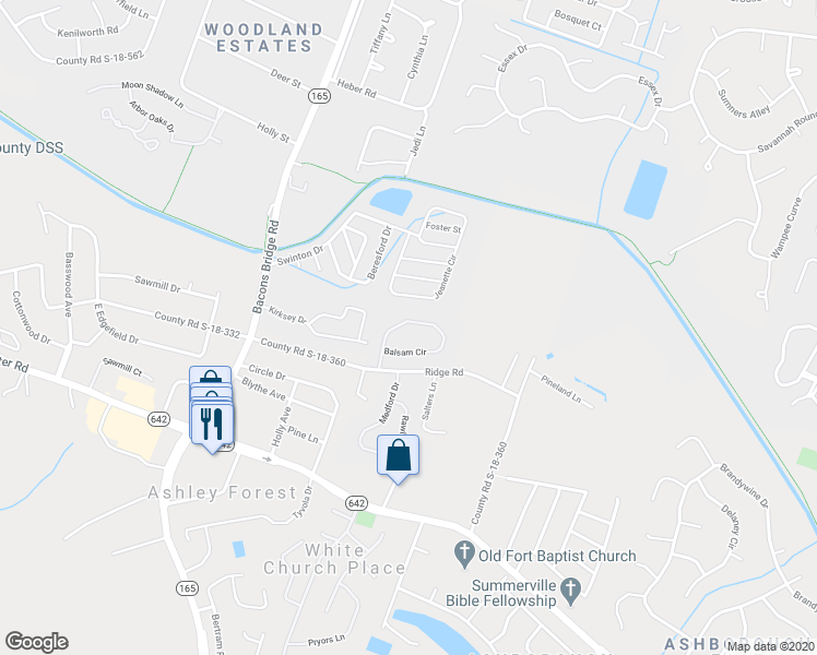 map of restaurants, bars, coffee shops, grocery stores, and more near 231 Balsam Circle in Summerville