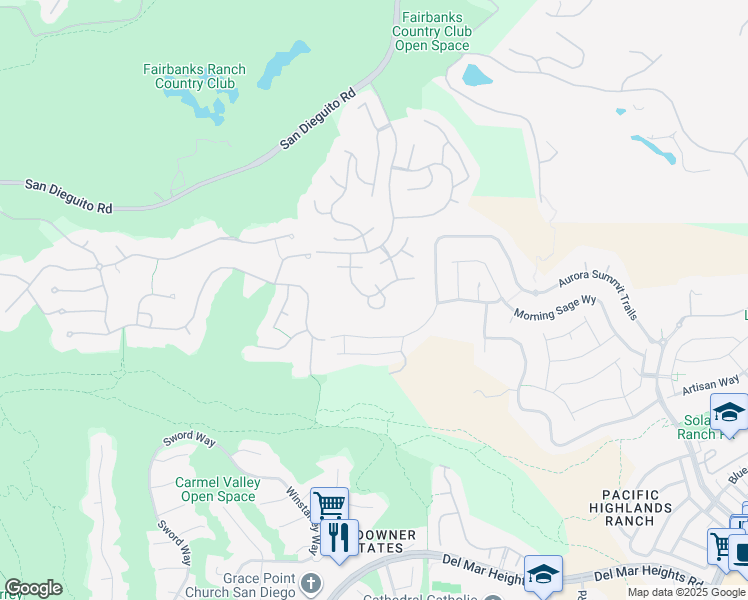 map of restaurants, bars, coffee shops, grocery stores, and more near 14014 Calle Cardenas in San Diego