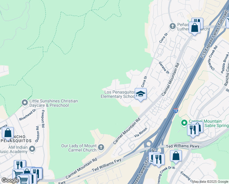 map of restaurants, bars, coffee shops, grocery stores, and more near 10606 Bernabe Drive in San Diego