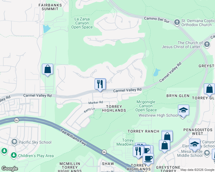 map of restaurants, bars, coffee shops, grocery stores, and more near 14067 Caminito Vistana in San Diego