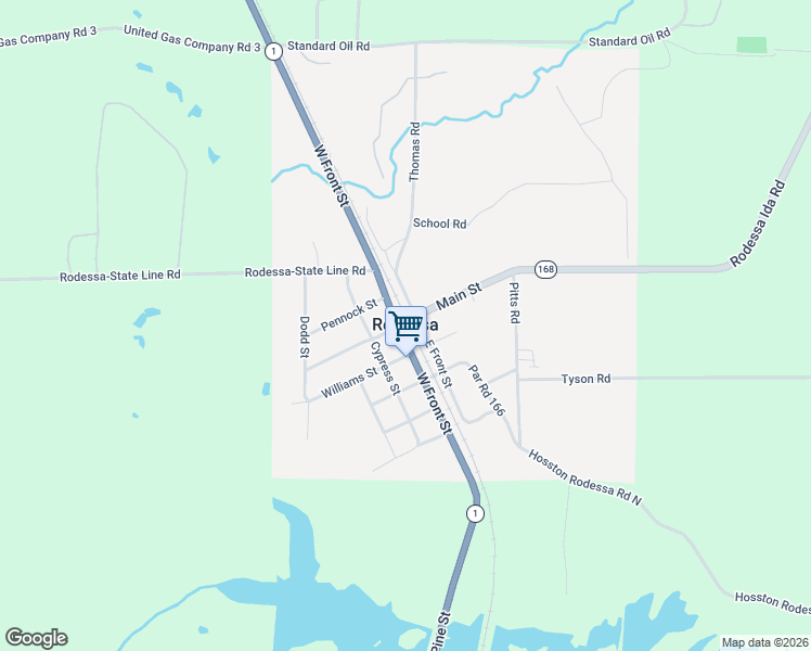 map of restaurants, bars, coffee shops, grocery stores, and more near in Rodessa