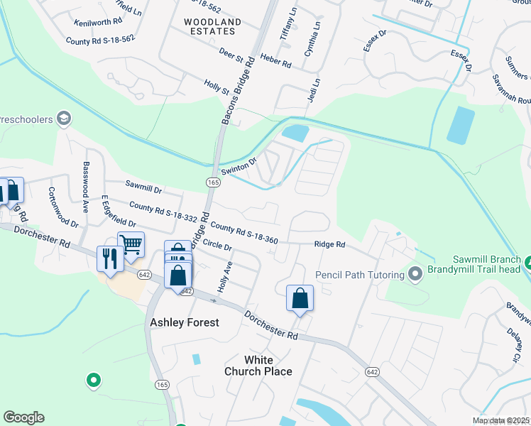 map of restaurants, bars, coffee shops, grocery stores, and more near 110 Pipestone Drive in Summerville