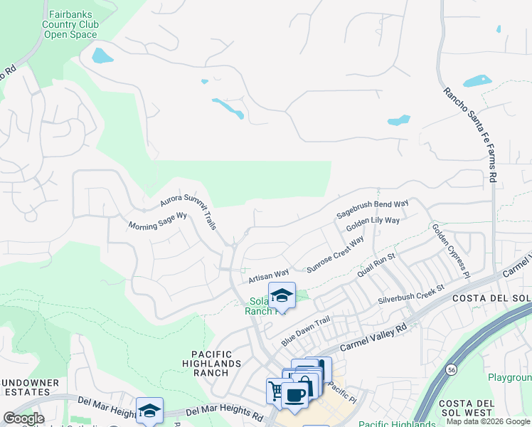map of restaurants, bars, coffee shops, grocery stores, and more near 6167 Lemonglaze Court in San Diego