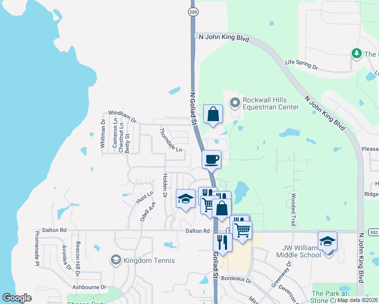 map of restaurants, bars, coffee shops, grocery stores, and more near 3724 Huntcliff Drive in Rockwall