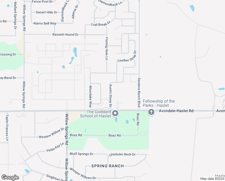 map of restaurants, bars, coffee shops, grocery stores, and more near 13304 Austin Stone Drive in Haslet