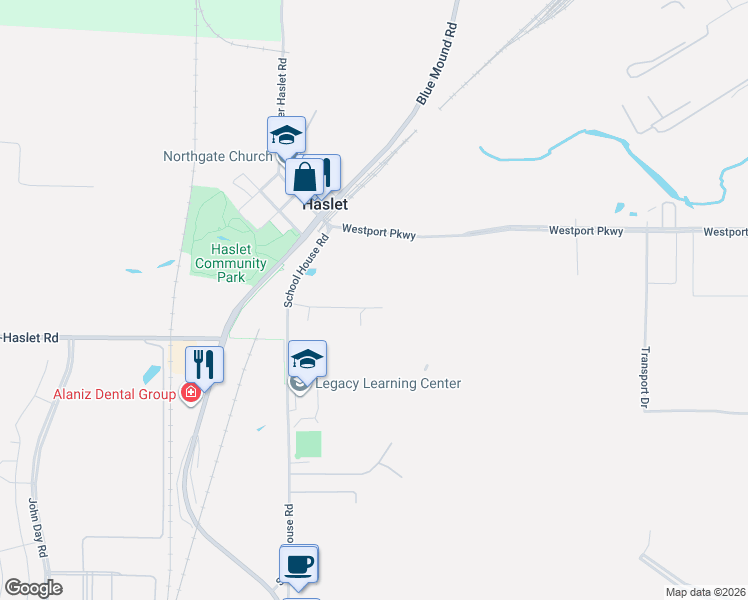 map of restaurants, bars, coffee shops, grocery stores, and more near 119 Lewis Lane in Haslet
