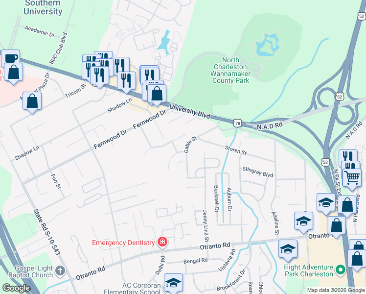 map of restaurants, bars, coffee shops, grocery stores, and more near 8875 Gable Street in North Charleston