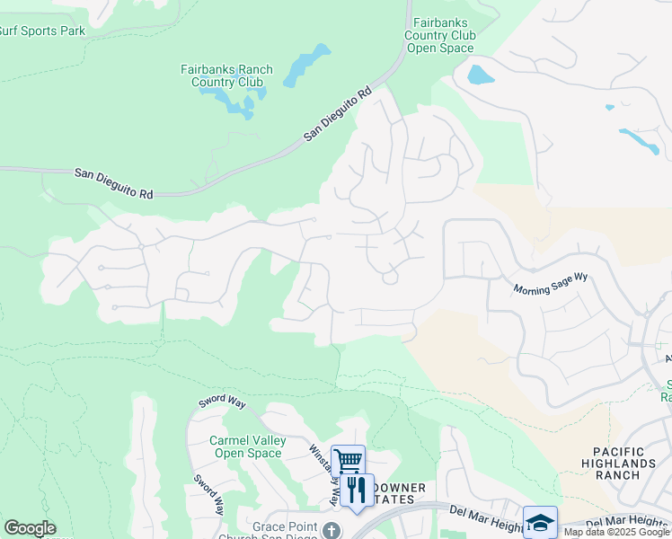 map of restaurants, bars, coffee shops, grocery stores, and more near 5146 Rancho Verde Trail in San Diego