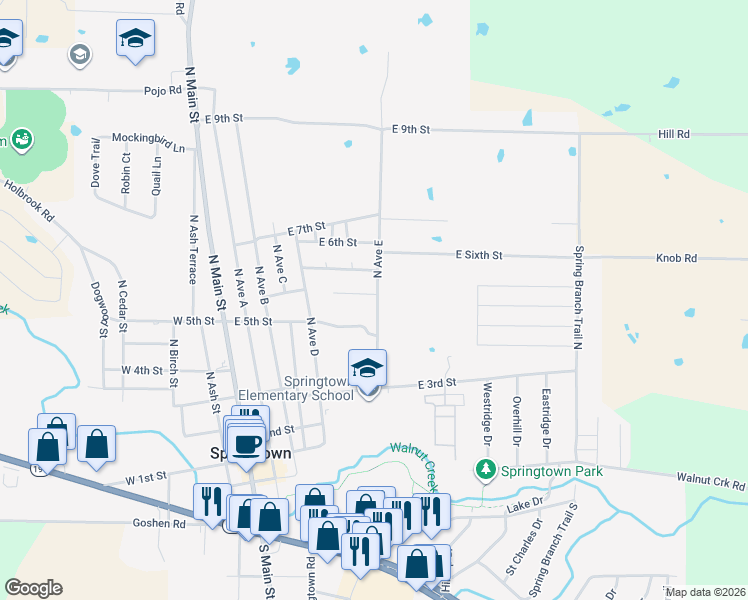 map of restaurants, bars, coffee shops, grocery stores, and more near 508 Railey Cove in Springtown
