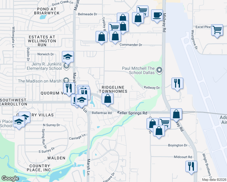 map of restaurants, bars, coffee shops, grocery stores, and more near in Carrollton