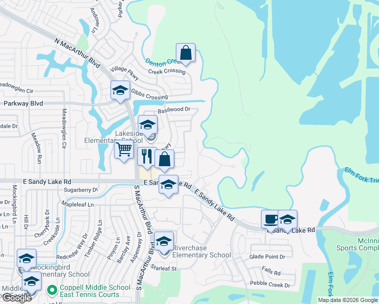 map of restaurants, bars, coffee shops, grocery stores, and more near 124 Hollywood Drive in Coppell