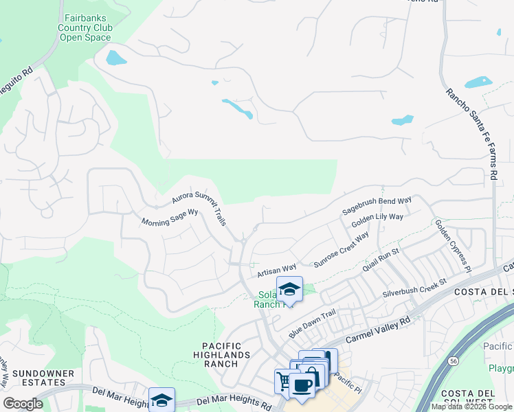 map of restaurants, bars, coffee shops, grocery stores, and more near 6166 Lemonglaze Court in San Diego