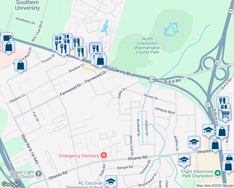 map of restaurants, bars, coffee shops, grocery stores, and more near 8875 Gable Street in North Charleston