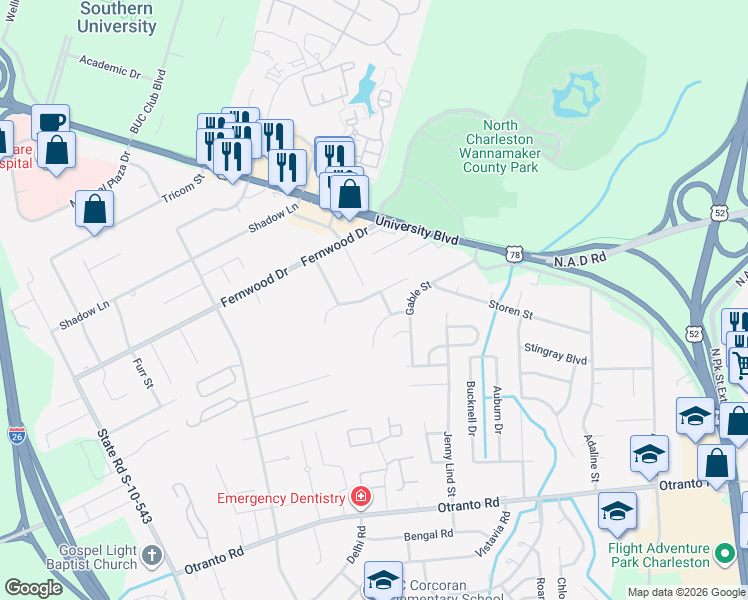 map of restaurants, bars, coffee shops, grocery stores, and more near 2605 Spivey Court in North Charleston