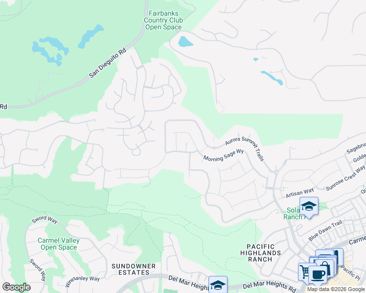 map of restaurants, bars, coffee shops, grocery stores, and more near 13724 Starlight Court in San Diego