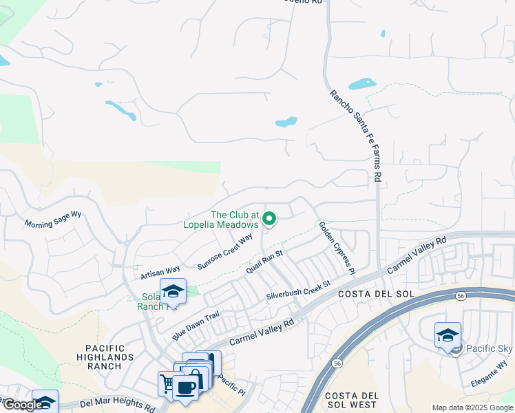 map of restaurants, bars, coffee shops, grocery stores, and more near 6293 Sagebrush Bend Way in San Diego
