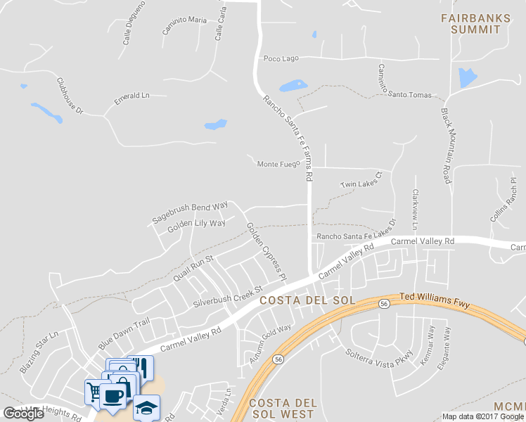 map of restaurants, bars, coffee shops, grocery stores, and more near 6431 Cypress Meadows Trail in San Diego