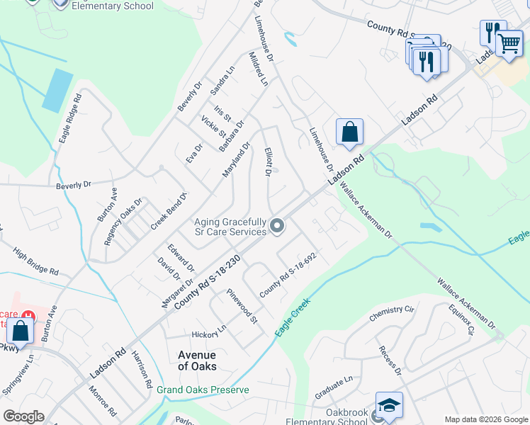 map of restaurants, bars, coffee shops, grocery stores, and more near 101 Elliott Drive in Ladson