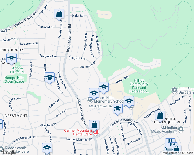 map of restaurants, bars, coffee shops, grocery stores, and more near 9525 Stargaze Avenue in San Diego