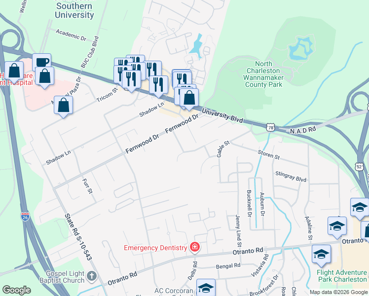 map of restaurants, bars, coffee shops, grocery stores, and more near 8934 Powell Road in North Charleston