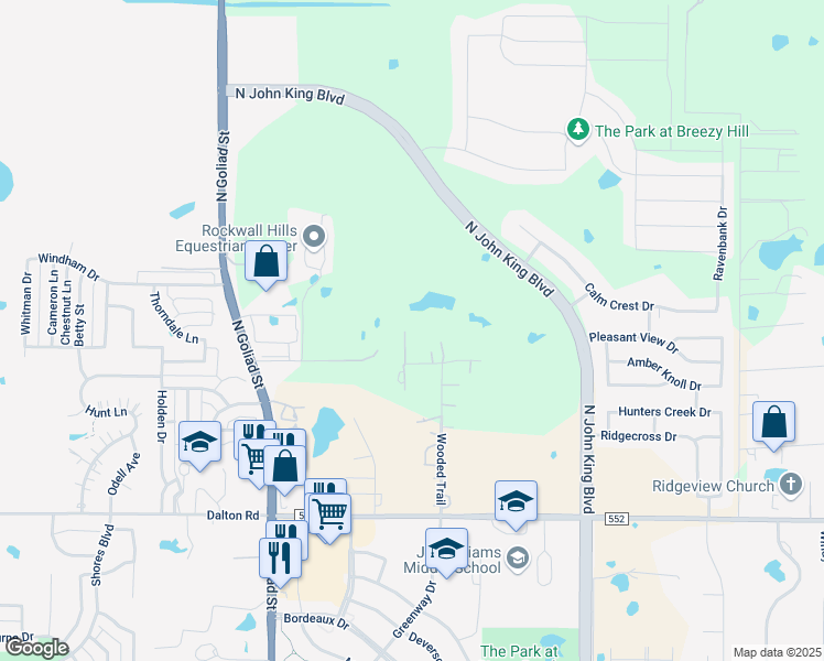 map of restaurants, bars, coffee shops, grocery stores, and more near 2 Wildbriar Lane in Rockwall