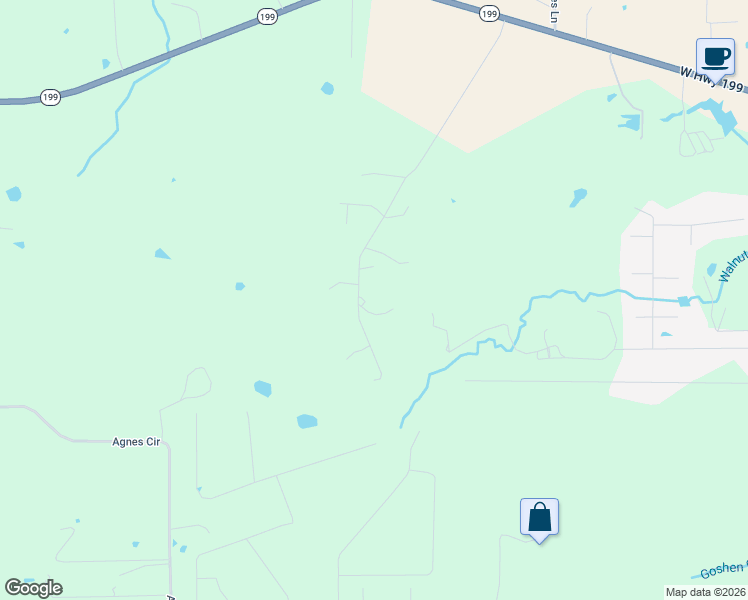 map of restaurants, bars, coffee shops, grocery stores, and more near 997 Land of Goshen Drive in Springtown