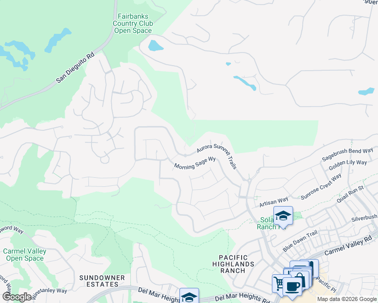 map of restaurants, bars, coffee shops, grocery stores, and more near 5356 Aurora Summit Trails in San Diego
