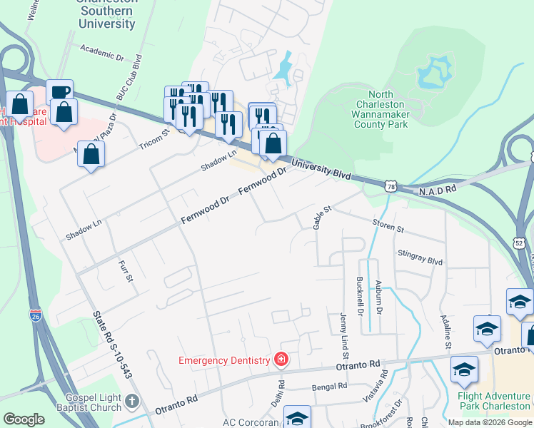 map of restaurants, bars, coffee shops, grocery stores, and more near 8934 Powell Road in North Charleston