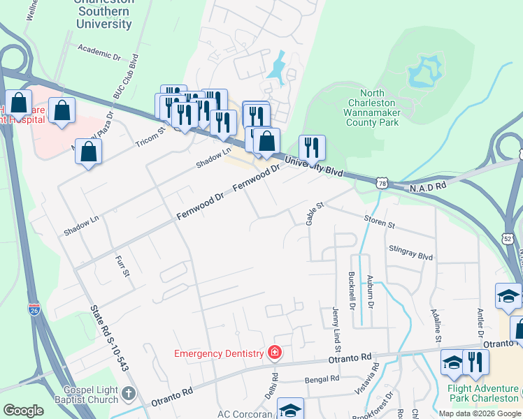 map of restaurants, bars, coffee shops, grocery stores, and more near 8934 Powell Road in North Charleston