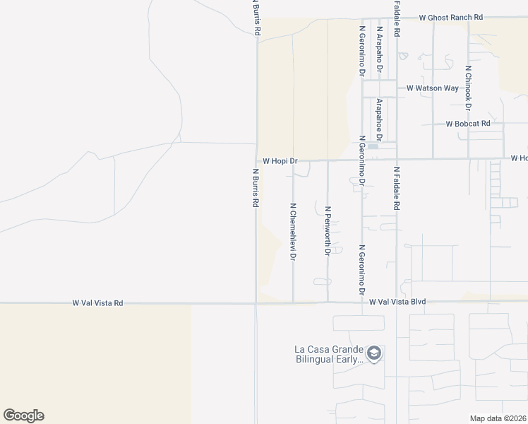map of restaurants, bars, coffee shops, grocery stores, and more near 10121 North Burris Road in Casa Grande